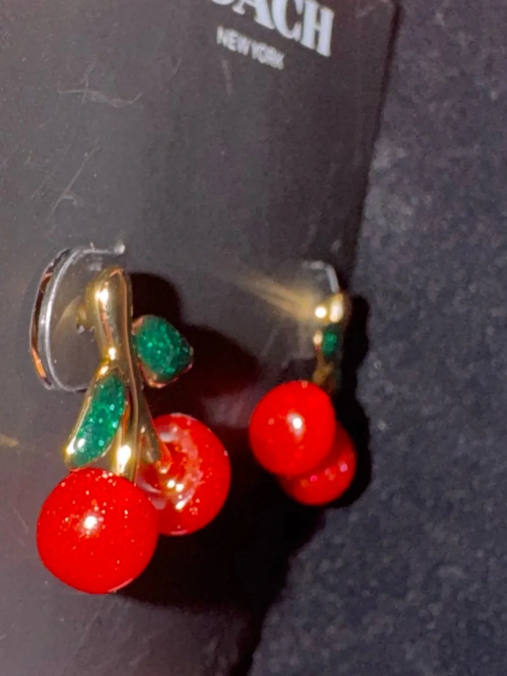 Coach New York Women's Cherry Earrings Gold Tone NWT Authentic - Picture 4 of 4